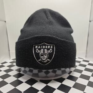 Vintage Y2K Reebok Oakland Raiders NFL Cuffed Knit Beanie Hat Black